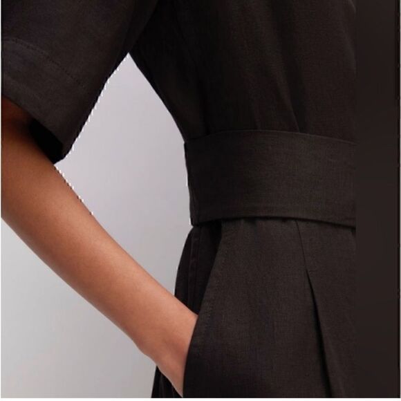 * NEW Everlane The Linen Cross Front Jumpsuit Black 6 - Picture 2 of 5